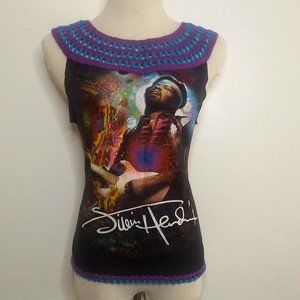JIMI HENDRIX Purple Haze T-shirt with Egyptian Inspired Crochet Yoke Collar